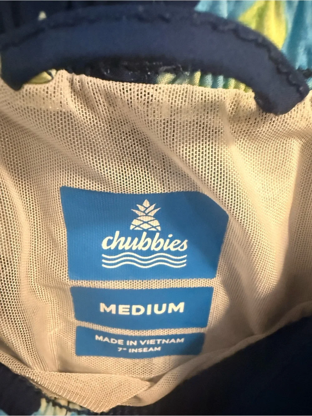 chubbies Navy Swim Shorts with Multicolor Rooster Print
